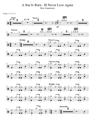 A Star is Born I´ll Never Love Again score for Drums