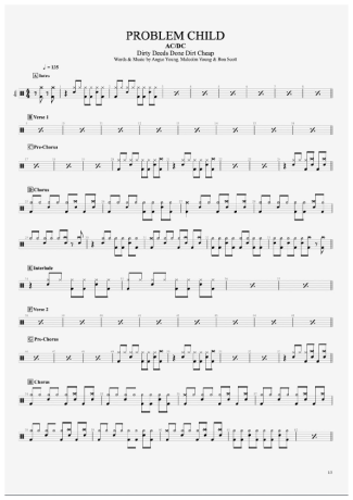 AC/DC Problem Child score for Drums