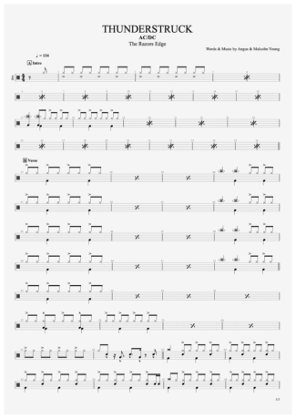 AC/DC Thunderstruck score for Drums