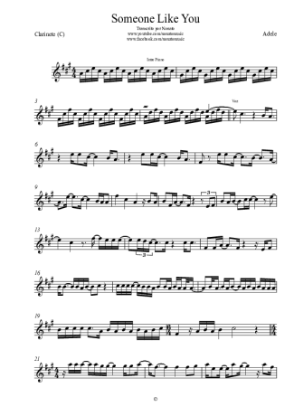 Adele Someone Like You score for Clarinet (C)