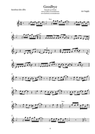 Air Supply Goodbye score for Alto Saxophone