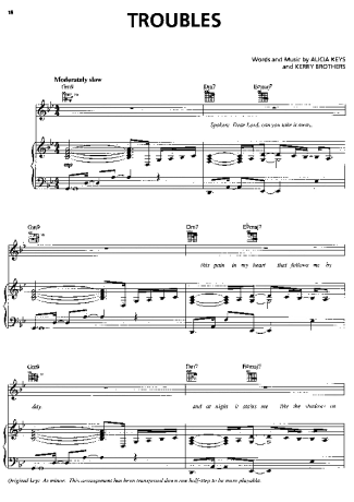 Alicia Keys Troubles score for Piano