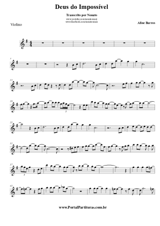 Aline Barros Deus do Impossível score for Violin