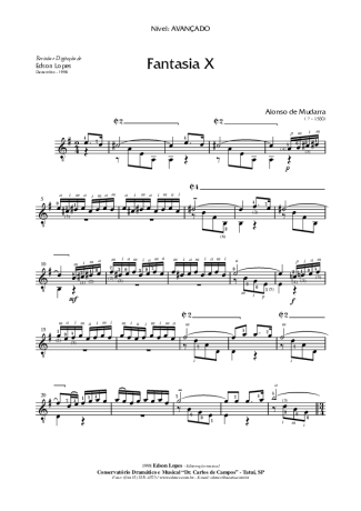 Alonso de Mudarra Fantasia X score for Acoustic Guitar