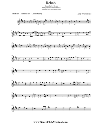 Amy Winehouse Rehab score for Clarinet (Bb)