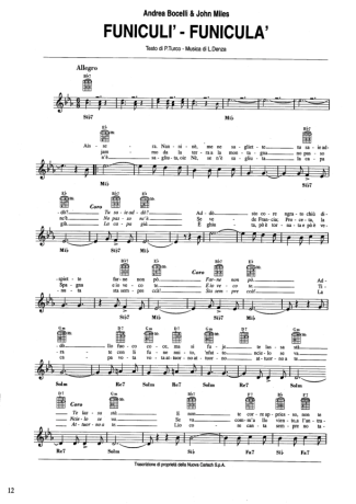 Andrea Bocelli Funiculi Funicula score for Keyboard