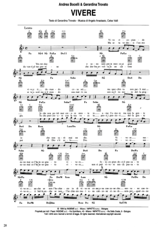 Andrea Bocelli Vivere score for Acoustic Guitar