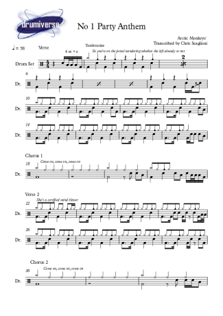 Arctic Monkeys No 1 Party Anthem score for Drums