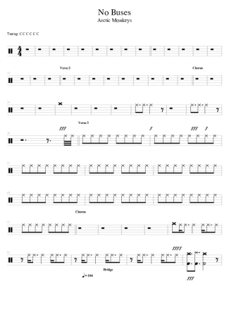 Arctic Monkeys No Buses score for Drums