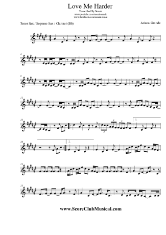 Ariana Grande Love Me Harder score for Clarinet (Bb)