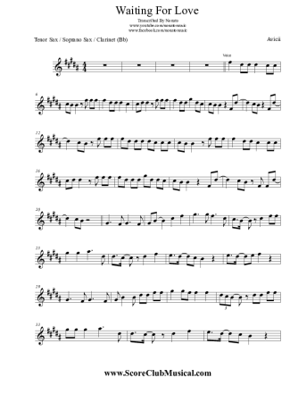 Avicii  score for Tenor Saxophone Soprano (Bb)