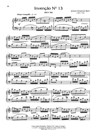 Bach  score for Piano