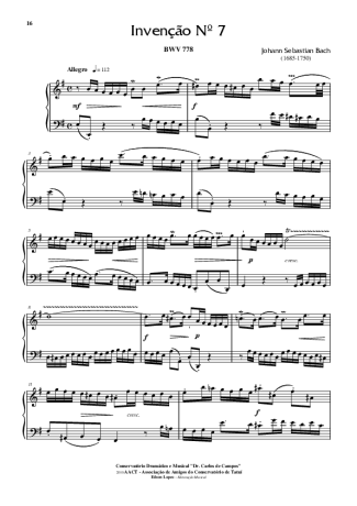 Bach  score for Piano