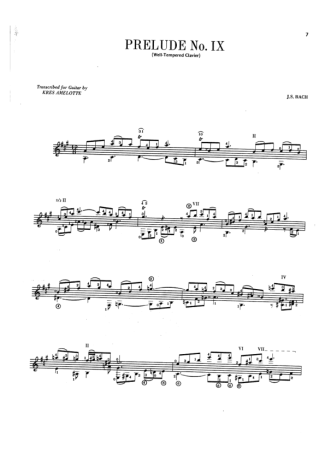 Bach Prelude No IX score for Acoustic Guitar