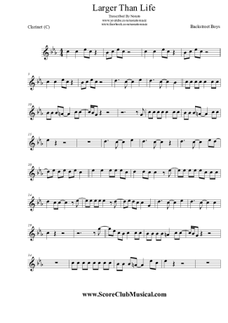 Backstreet Boys Larger Than Life score for Clarinet (C)