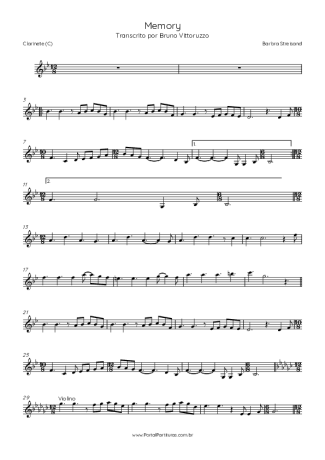 Barbra Streisand Memory score for Clarinet (C)