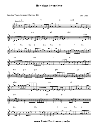 Bee Gees  score for Clarinet (Bb)