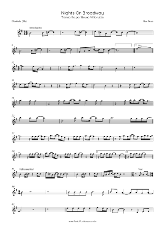 Bee Gees Nights On Broadway score for Clarinet (Bb)