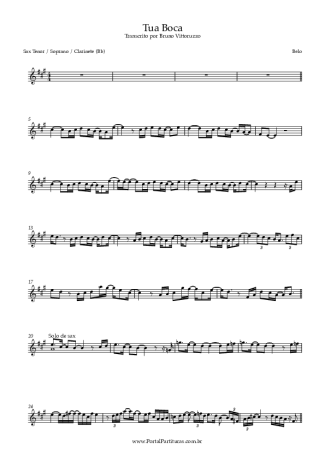 Belo Tua Boca score for Tenor Saxophone Soprano (Bb)