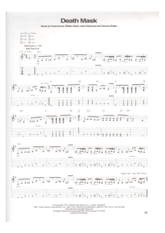 Black Sabbath Death Mask score for Guitar