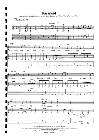 Black Sabbath Paranoid score for Guitar