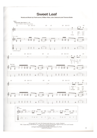 Black Sabbath Sweet Leaf score for Guitar