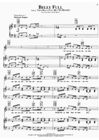 Bob Marley  score for Piano