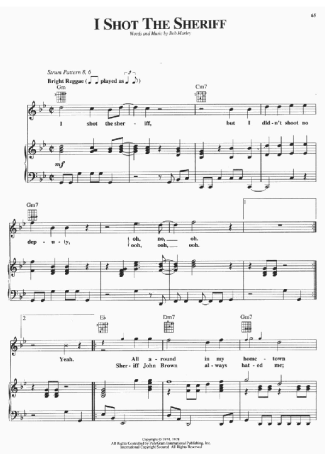 Bob Marley  score for Piano