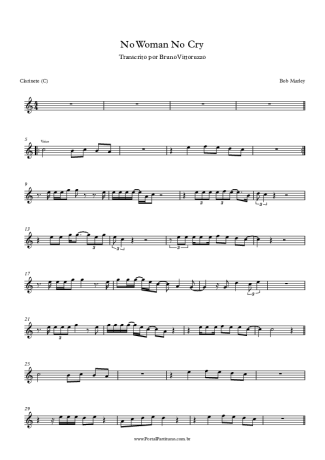 Bob Marley No Woman No Cry score for Clarinet (C)