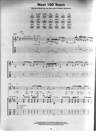 Bon Jovi Next 100 Years score for Guitar