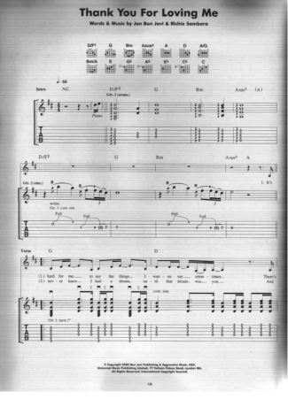 Bon Jovi  score for Guitar