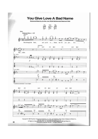 Bon Jovi  score for Guitar