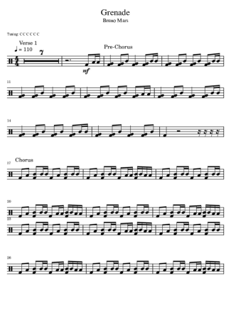 Bruno Mars Grenade score for Drums