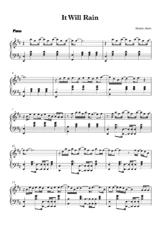 Bruno Mars It Will Rain score for Piano