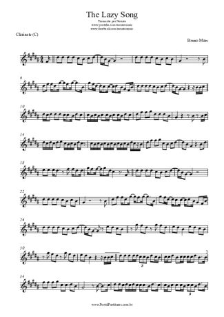 Bruno Mars  score for Clarinet (C)