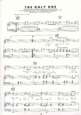 Bryan Adams  score for Piano