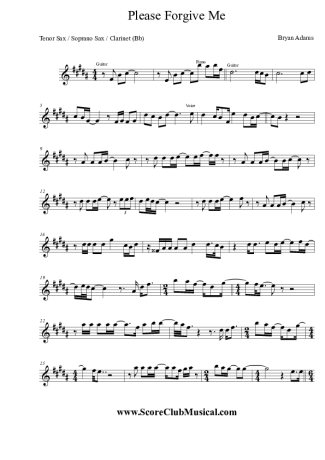 Bryan Adams  score for Tenor Saxophone Soprano (Bb)