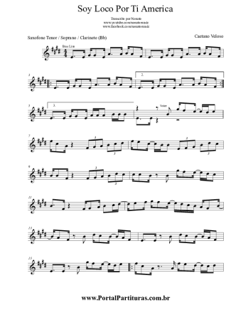 Caetano Veloso  score for Tenor Saxophone Soprano (Bb)