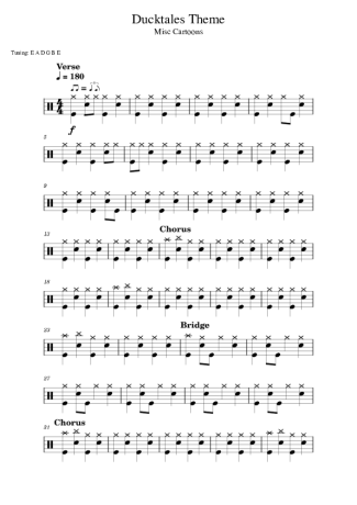 Cartoon Music Ducktales Theme (drums 1) score for Drums