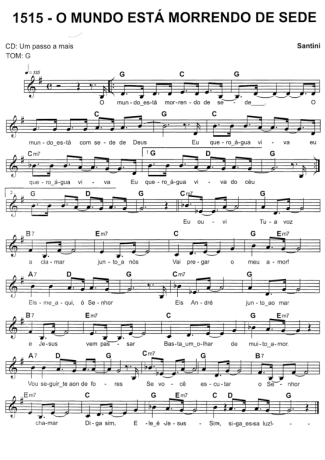 Catholic Church Music (Músicas Católicas) O Mundo Está Morrendo De Sede score for Keyboard