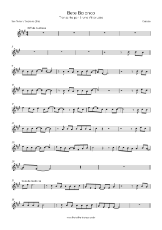 Cazuza  score for Tenor Saxophone Soprano (Bb)