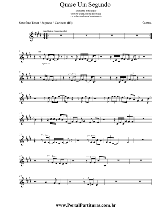 Cazuza Quase Um Segundo score for Clarinet (Bb)