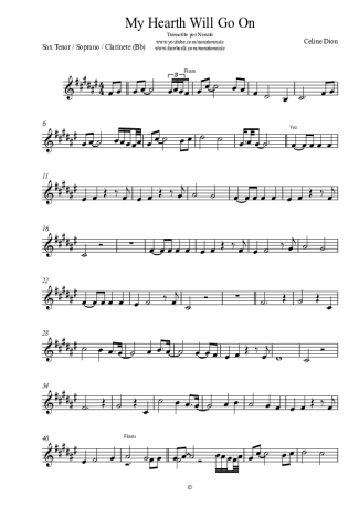 Céline Dion  score for Clarinet (Bb)