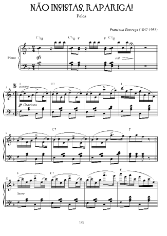 Chiquinha Gonzaga Não Insistas, Rapariga score for Piano