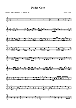 Cidade Negra Podes Crer score for Tenor Saxophone Soprano (Bb)