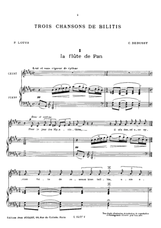 Claude Debussy 3 Chansons De Bilitis score for Piano