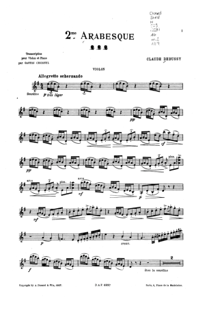 Claude Debussy  score for Violin