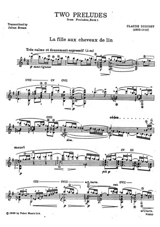 Claude Debussy Two Preludes score for Acoustic Guitar