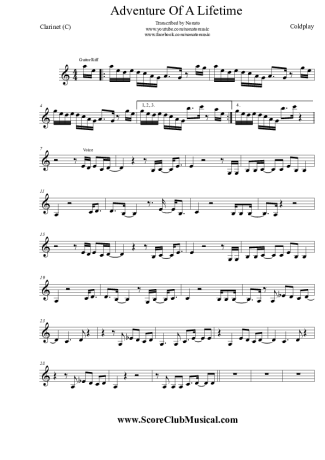 Coldplay  score for Clarinet (C)