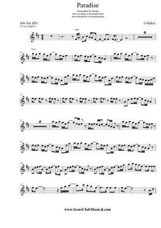 Coldplay  score for Alto Saxophone